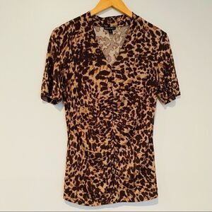 Lafayette 148 New York Animal Print Ruched Top Size Small